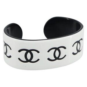 CHANEL Bangle COCO Mark Bracelet plastic White Black CC Auth yk20078V